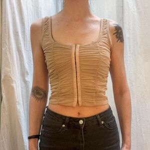 Tan Ruched Corset Crop Top Modern Victorian Edwardian